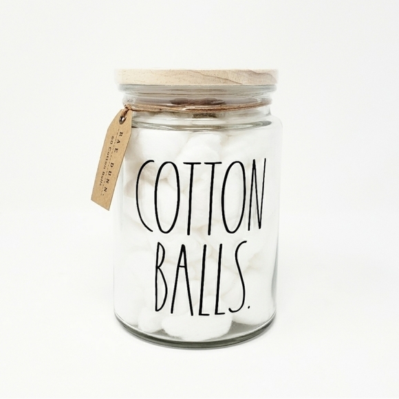 RAE DUNN Cotton Balls glass jar container bathroom farmhouse - Picture 1 of 3